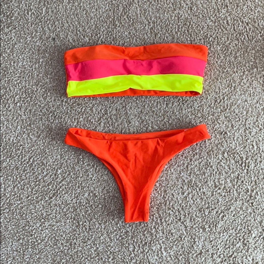 Strapless orange+pink+yellow SHEIN BIKINI!